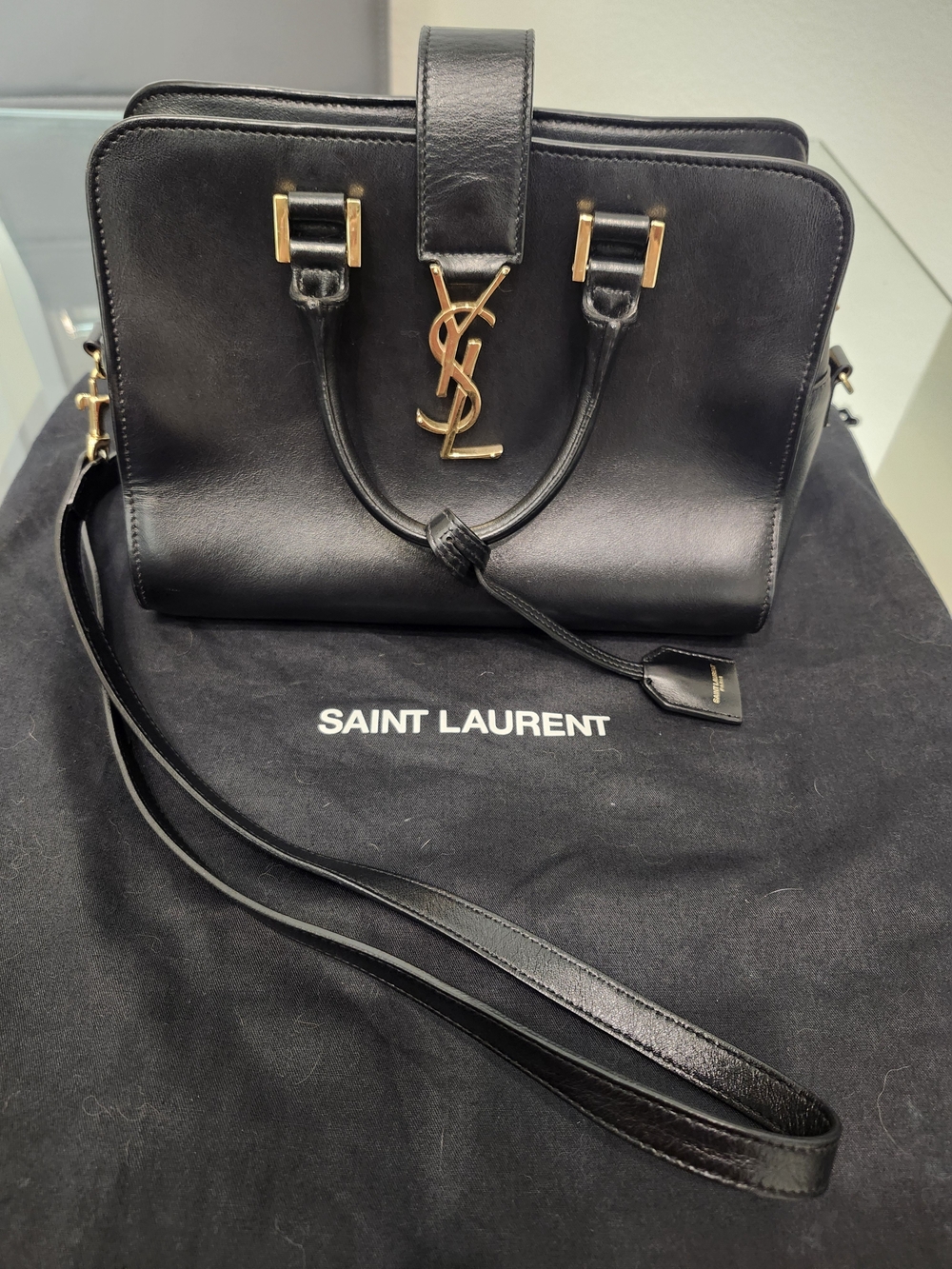 Saint Laurent Black Baby Cabas Bag with Gold YSL Logo Hardware